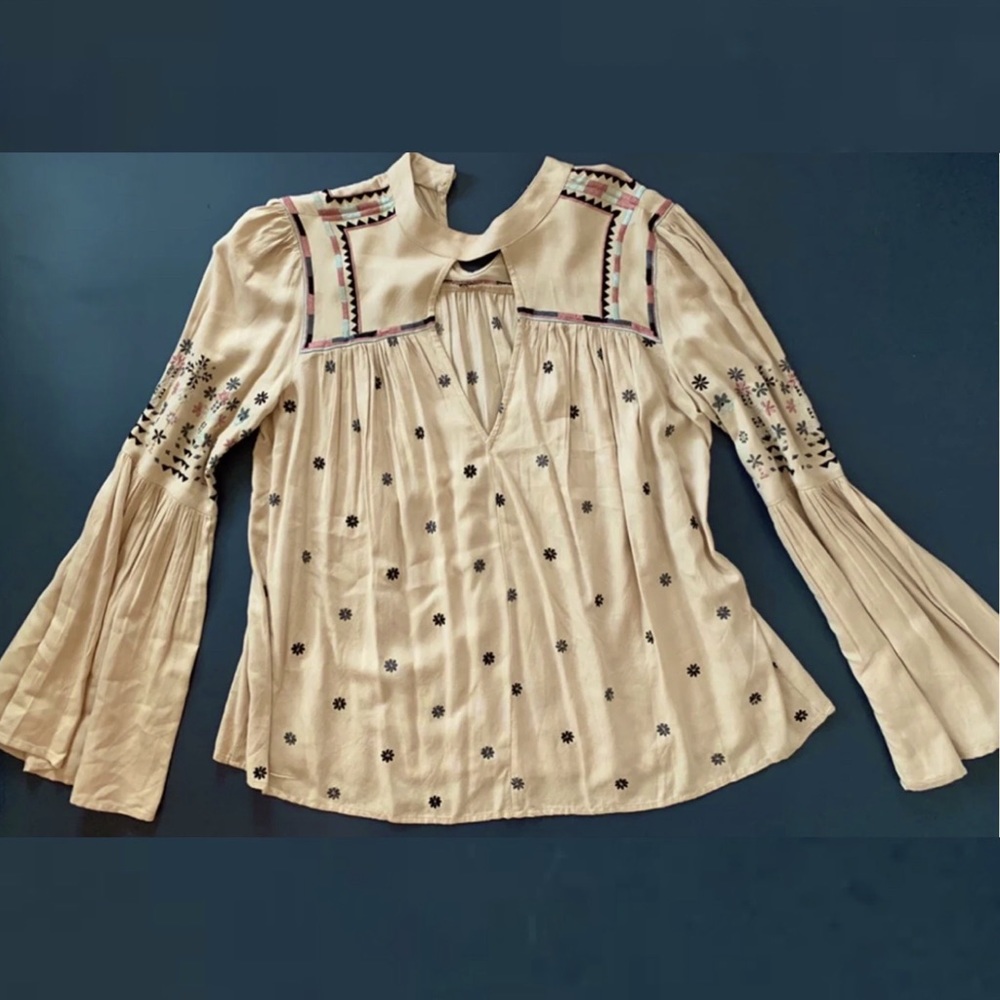 Free People Embroidered Western Top NEW